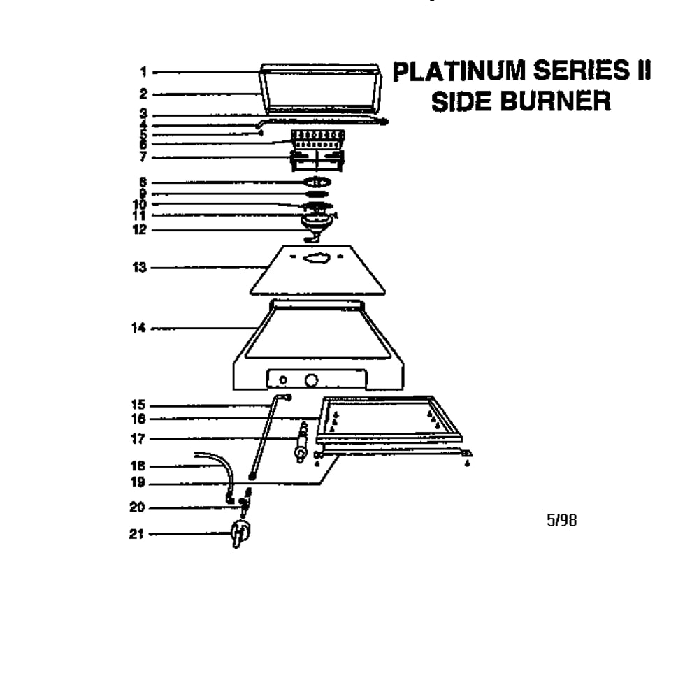 Replacement Parts Diagram and Parts List for PLATINUMIILP,SIDEBURNER  Weber Built-In Cooking