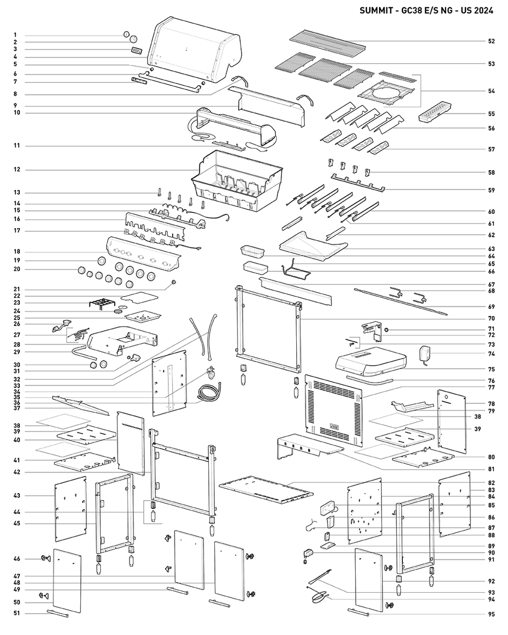 Section 1 Diagram and Parts List for 1500090  Weber Built-In Cooking