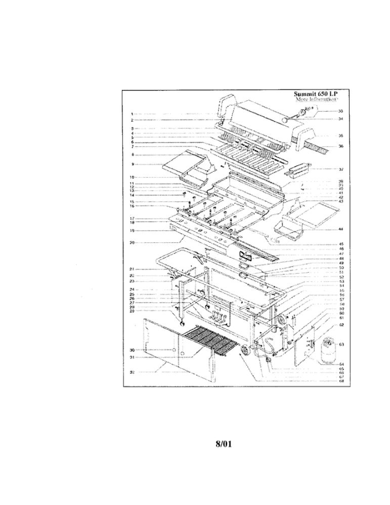 Gas Grill Diagram and Parts List for SUMMIT 650 LP Weber Grill