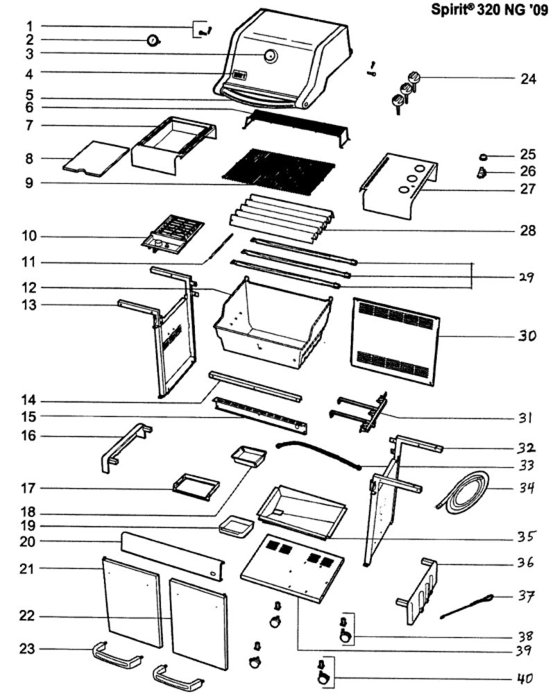 Cabinet Assembly Diagram and Parts List for SPIRIT 320 (NG)(2009) Weber Grill