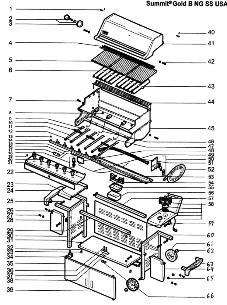 Cabinet Assembly Diagram and Parts List for SUMMIT GOLD B NG SS  Weber Grill