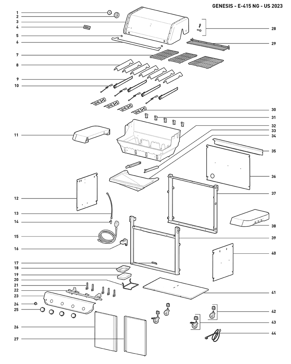 Section 1 Diagram and Parts List for 1500368  Weber Built-In Cooking