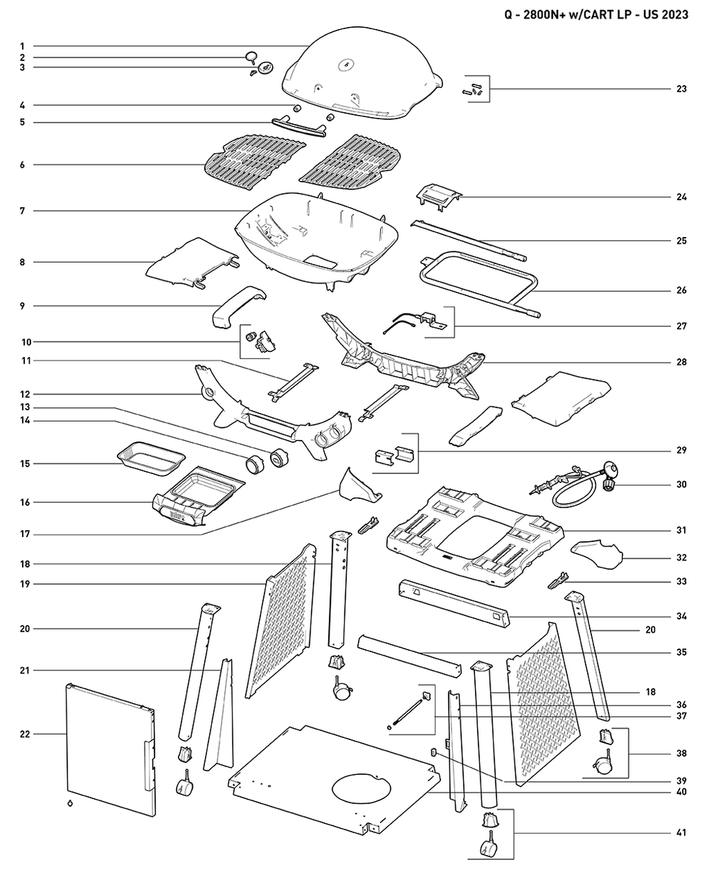 Section 1 Diagram and Parts List for 1500392  Weber Built-In Cooking