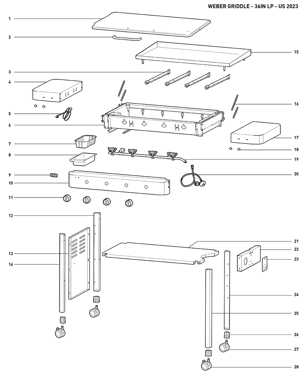Section 1 Diagram and Parts List for 44310401  Weber Built-In Cooking
