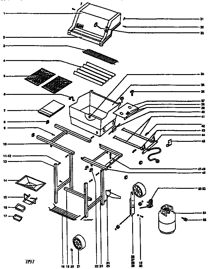 Replacement Parts Diagram and Parts List for 500SPIRITL-P 551201 Weber Grill