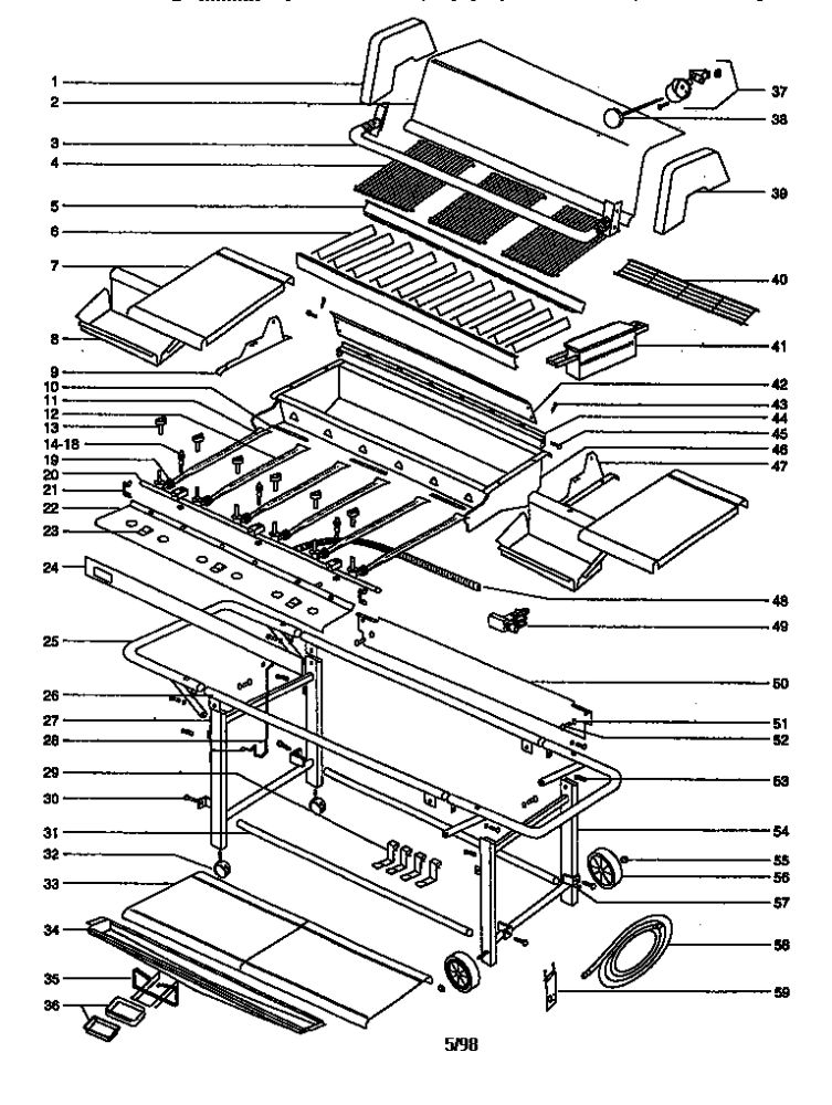 Replacement Parts Diagram and Parts List for 275002 BLUE Weber Grill