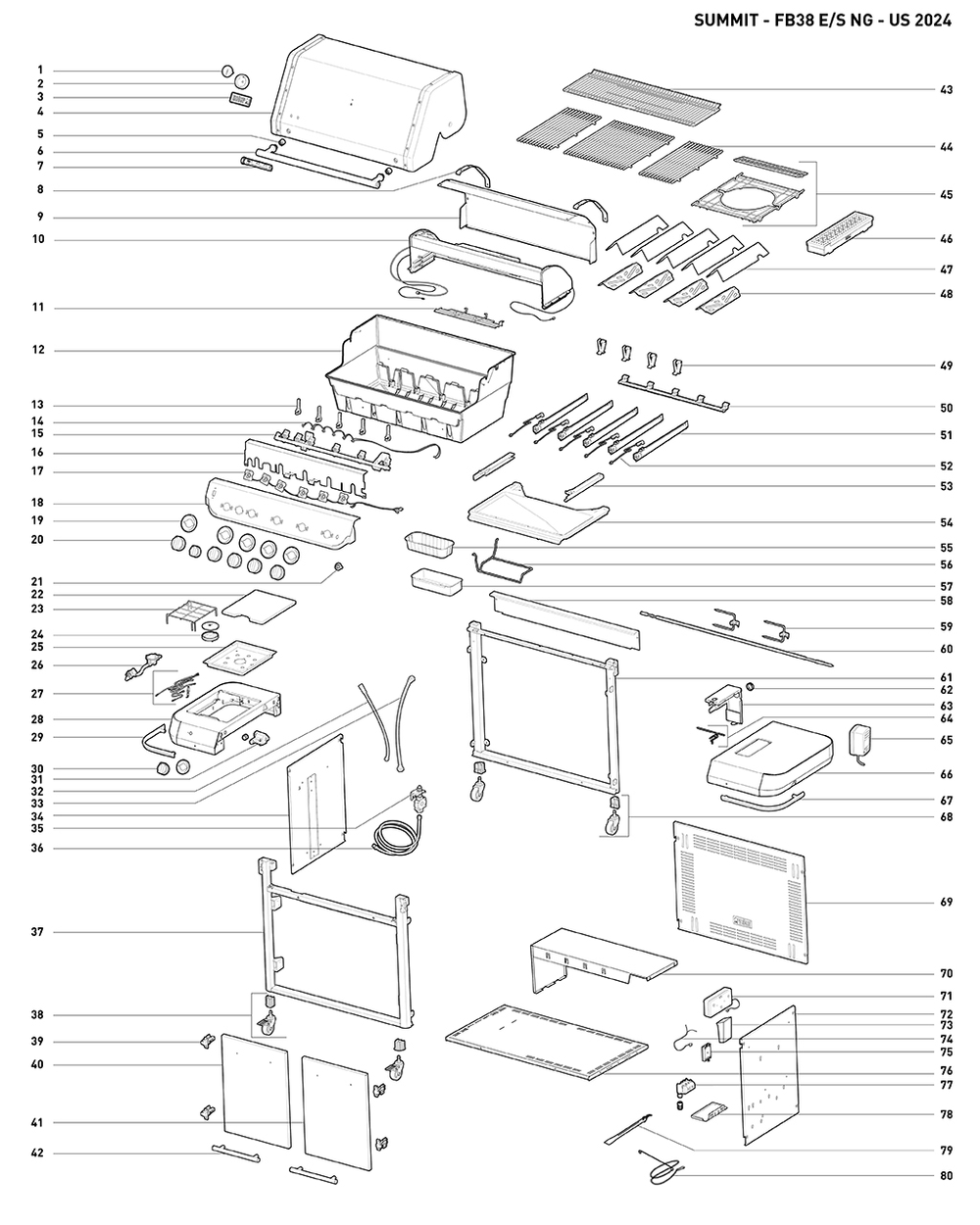 Section 1 Diagram and Parts List for 1500040  Weber Built-In Cooking