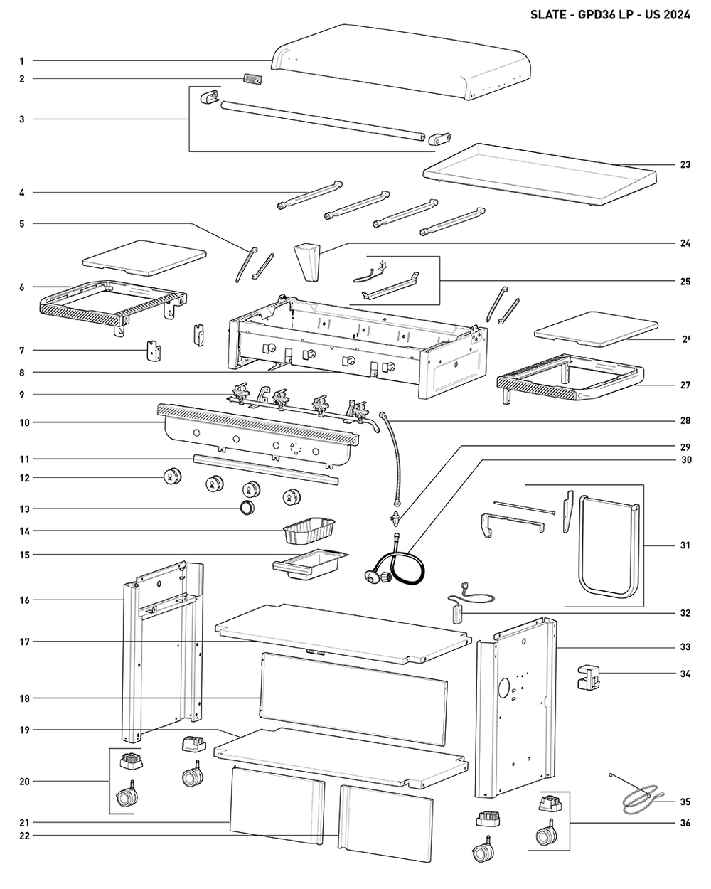Section 1 Diagram and Parts List for 1500216  Weber Built-In Cooking
