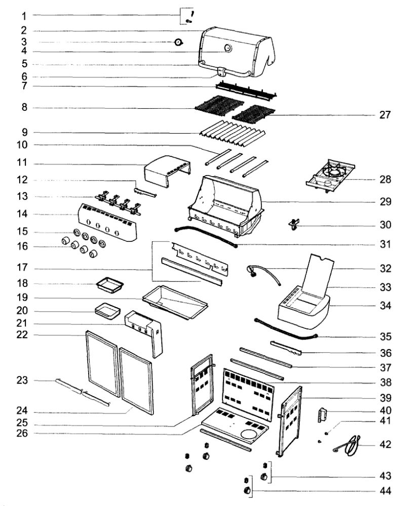 Grill Parts Diagram and Parts List for E420LP-2010  Weber Grill