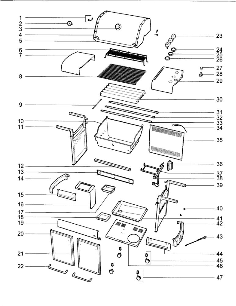 Gas Grill Diagram and Parts List for E-310LP  Weber Grill