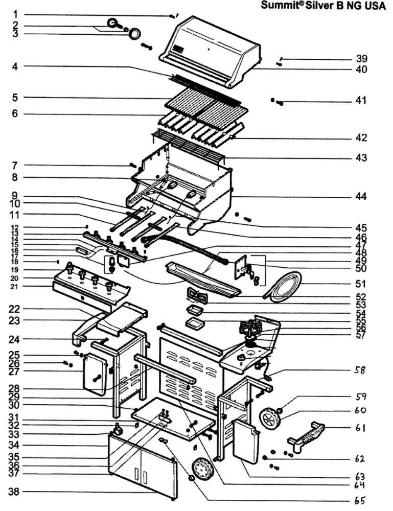 Cabinet Assembly Diagram and Parts List for SUMMIT SILVER B NG  Weber Grill