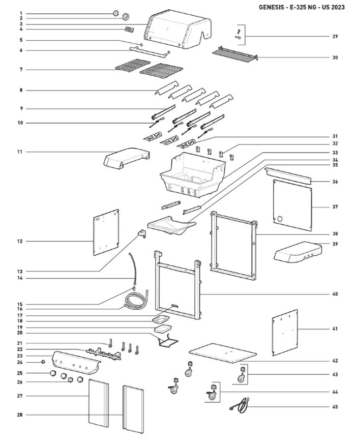 Section 1 Diagram and Parts List for 1500534  Weber Built-In Cooking
