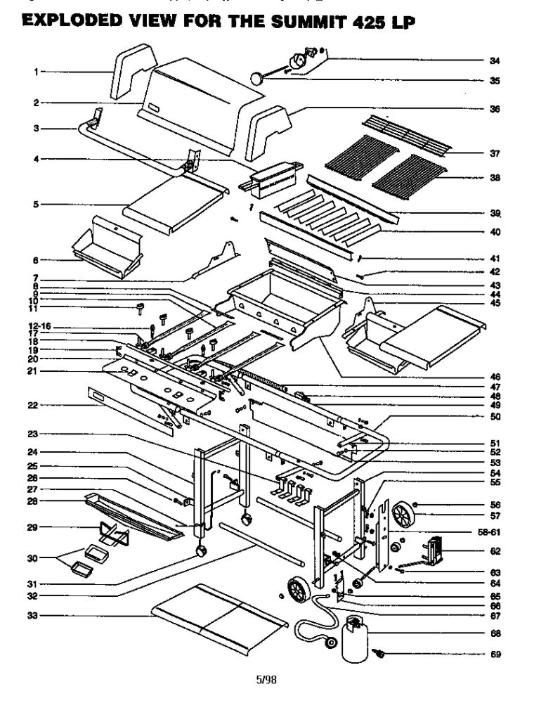 Replacement Parts Diagram and Parts List for 262001 MAROON Weber Grill