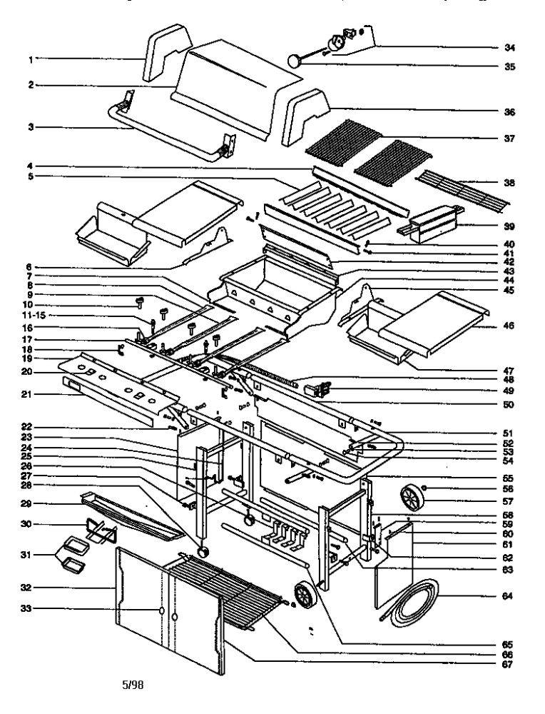 Replacement Parts Diagram and Parts List for 262102 MAROON Weber Grill