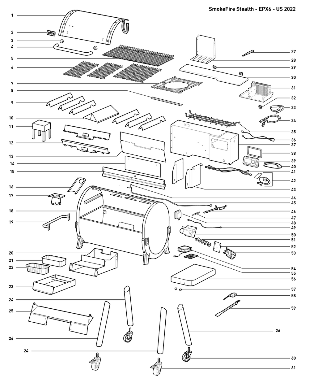 Section 1 Diagram and Parts List for 23611501  Weber Grill