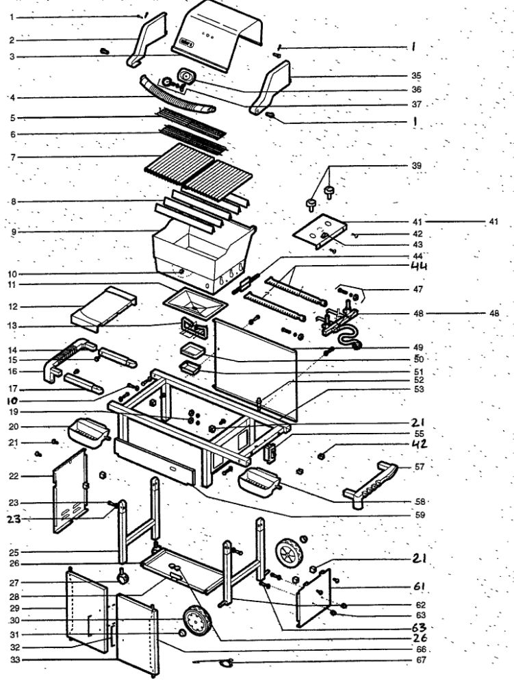 Grill Diagram and Parts List for E-210LP  Weber Grill