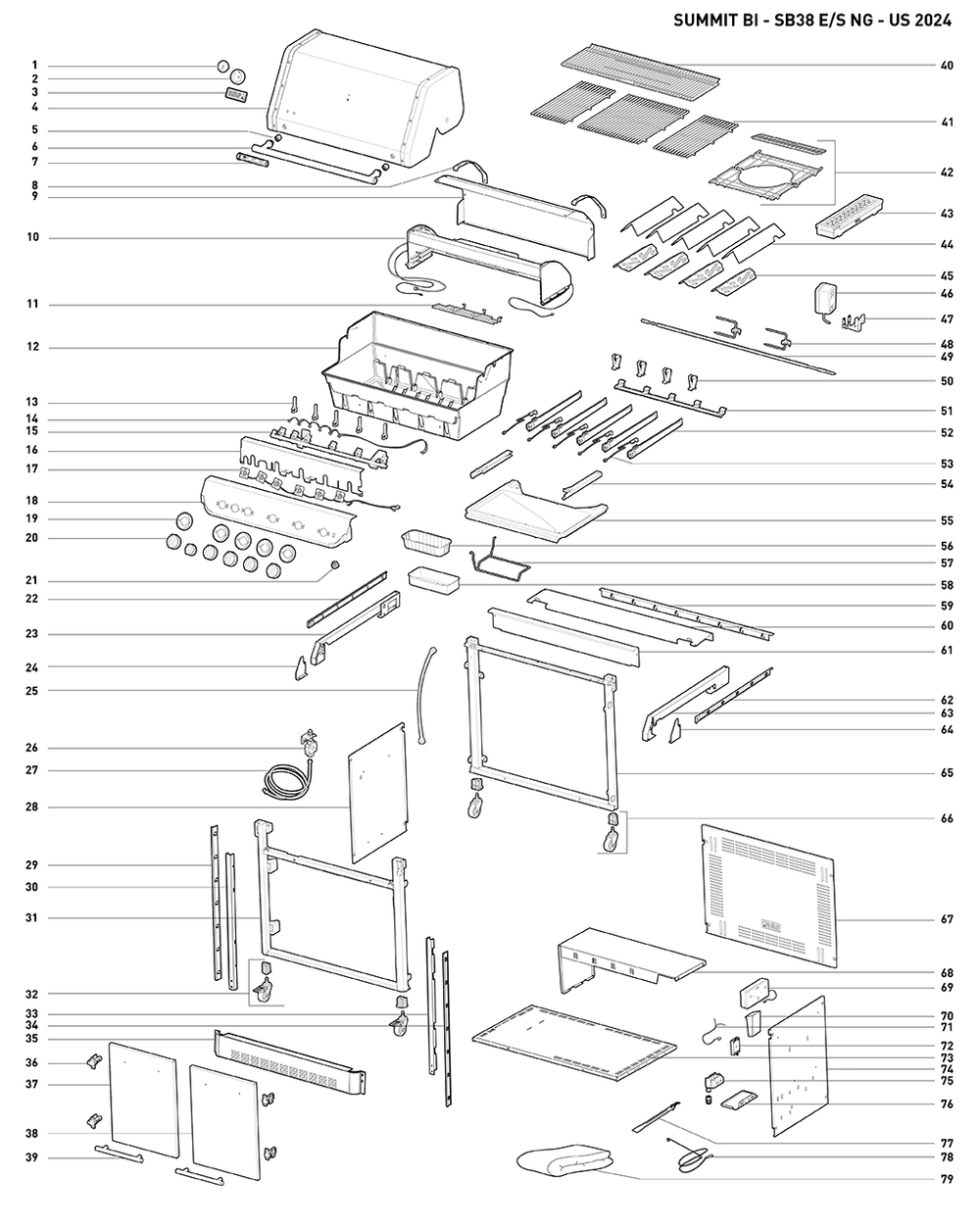 Section 1 Diagram and Parts List for 1500043  Weber Built-In Cooking