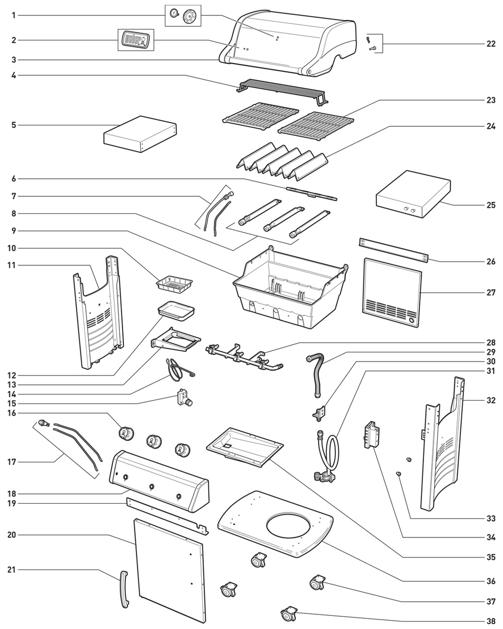 Section 1 Diagram and Parts List for 46502001  Weber Built-In Cooking