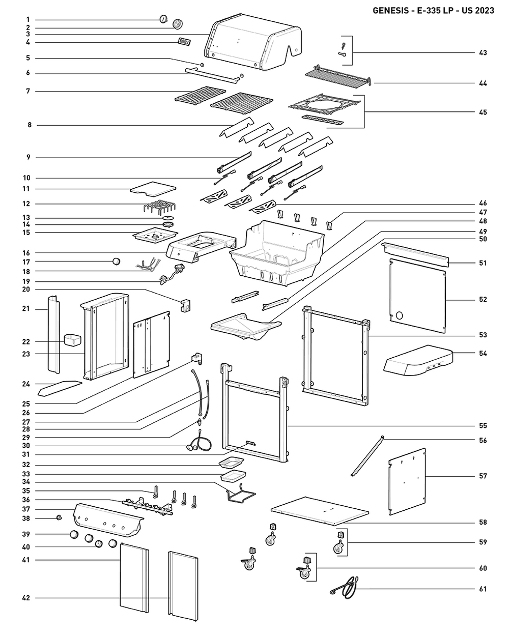 Section 1 Diagram and Parts List for 1500535  Weber Built-In Cooking