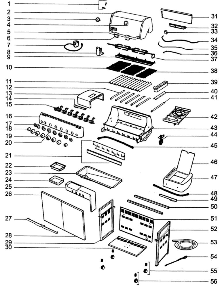 Grill Assembly Diagram and Parts List for S650 NG Weber Grill