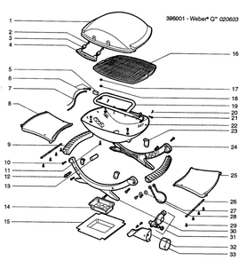Grill Assembly Diagram and Parts List for 396001Q  Weber Grill