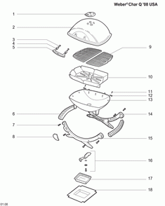 Part Location Diagram of 7111 Weber Bonnet Cover - Q2000 Series Am