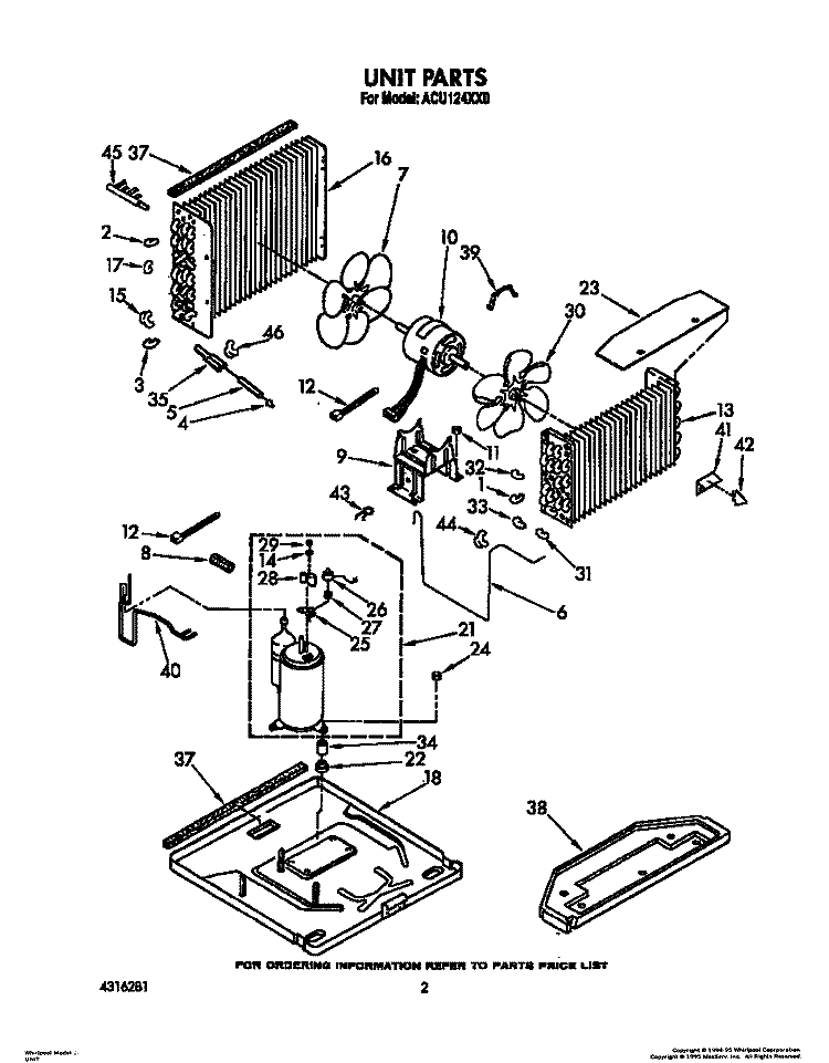 UNIT, LIT/OPTIONAL Diagram and Parts List for ACU124XX0  Whirlpool Air Conditioner