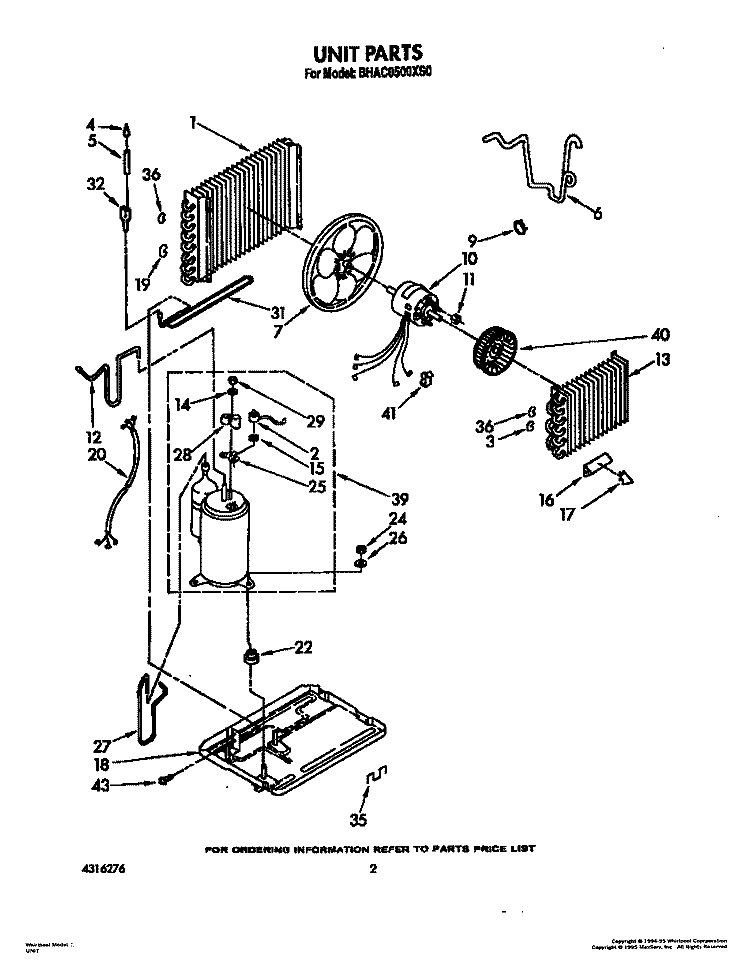 UNIT, LIT/OPTIONAL Diagram and Parts List for BHAC0500XS0  Whirlpool Air Conditioner