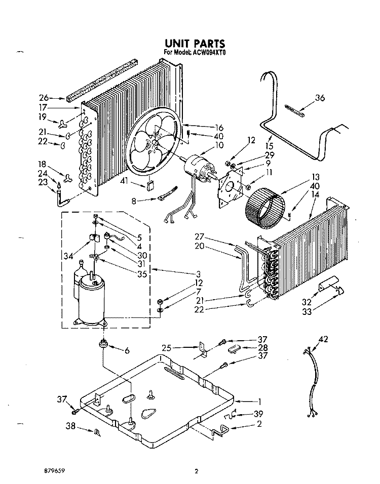 UNIT Diagram and Parts List for ACW094XT0  Whirlpool Air Conditioner