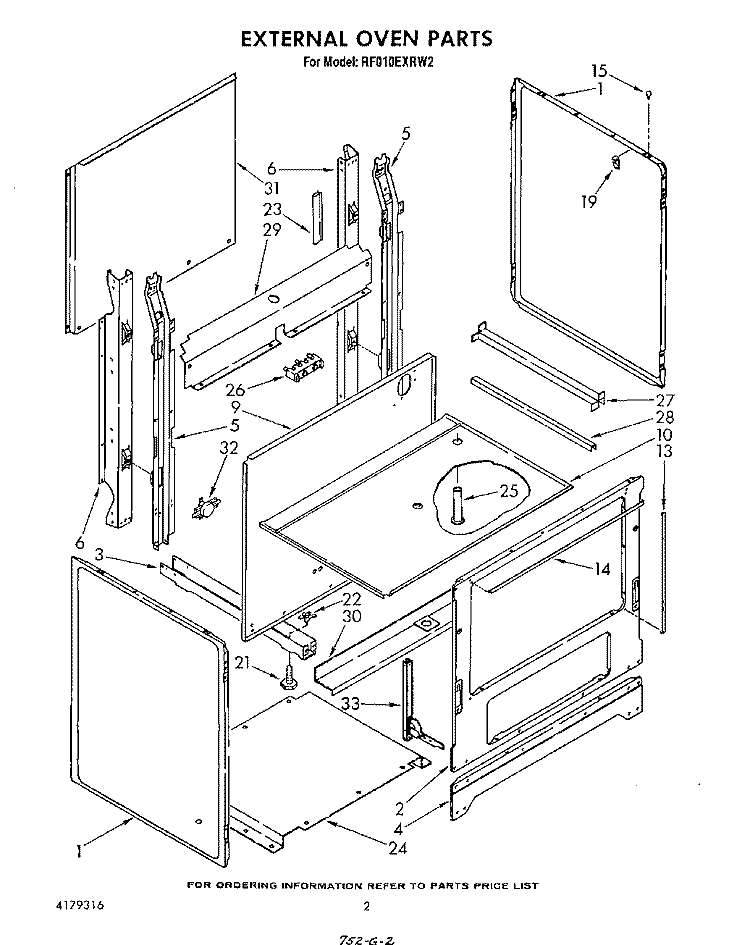 EXTERNAL OVEN Diagram and Parts List for RF010EXRW2  Whirlpool Range