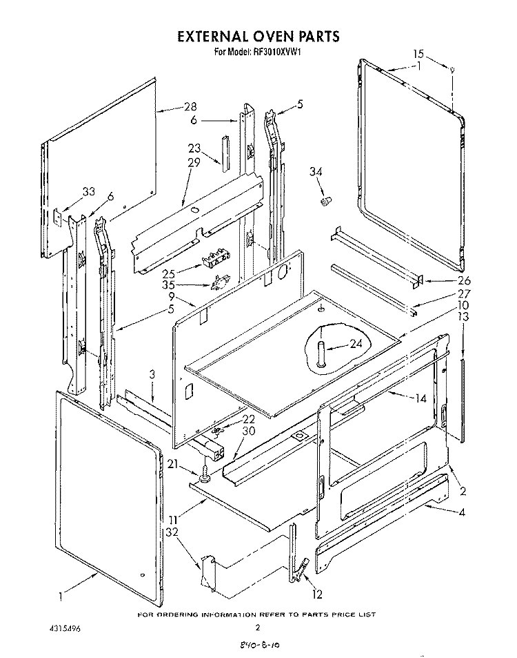 EXTERNAL OVEN Diagram and Parts List for RF3010XVW1  Whirlpool Range