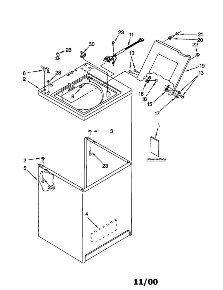Top And Cabinet Parts Diagram and Parts List for 11021892000  Kenmore Washer