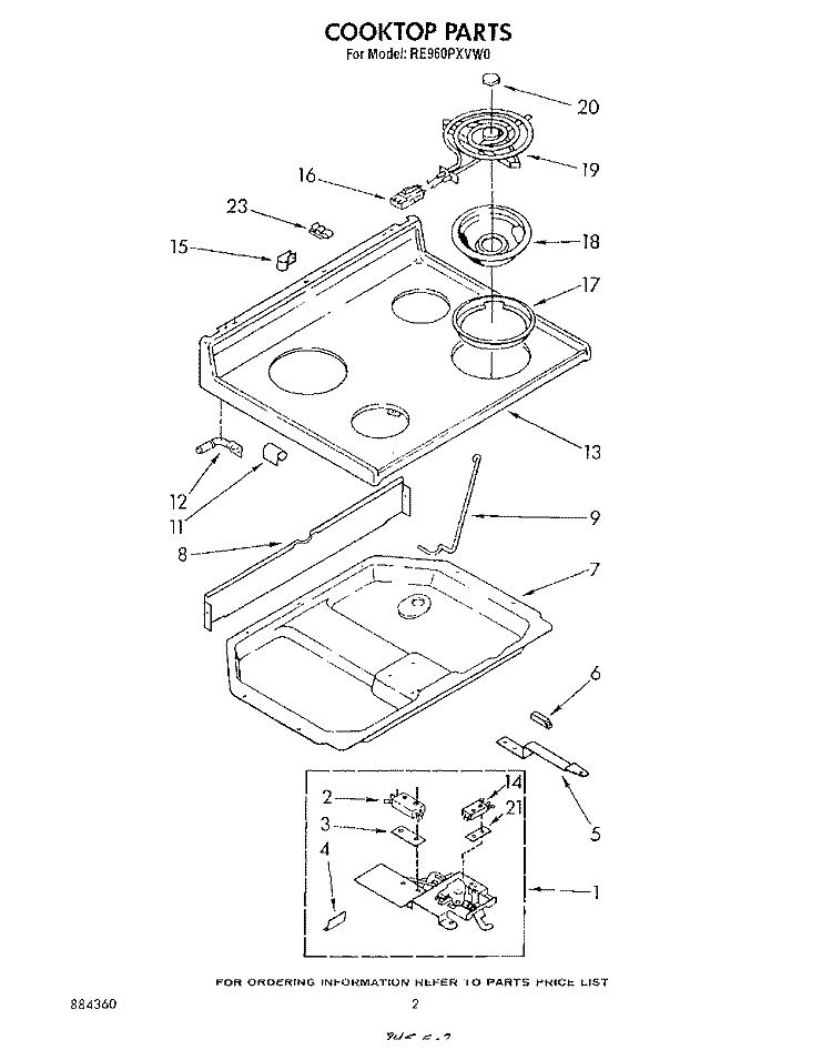 COOKTOP Diagram and Parts List for RE960PXVW0  Whirlpool Range