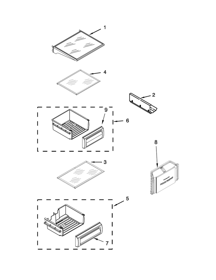 Refrigerator Shelf Parts Diagram and Parts List for KBSN602ESS00  KitchenAid Refrigerator