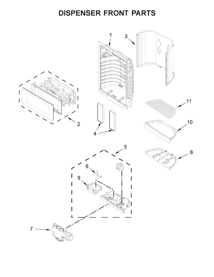 Dispenser Front Parts Diagram and Parts List for KFIV29PCMS03  KitchenAid Refrigerator