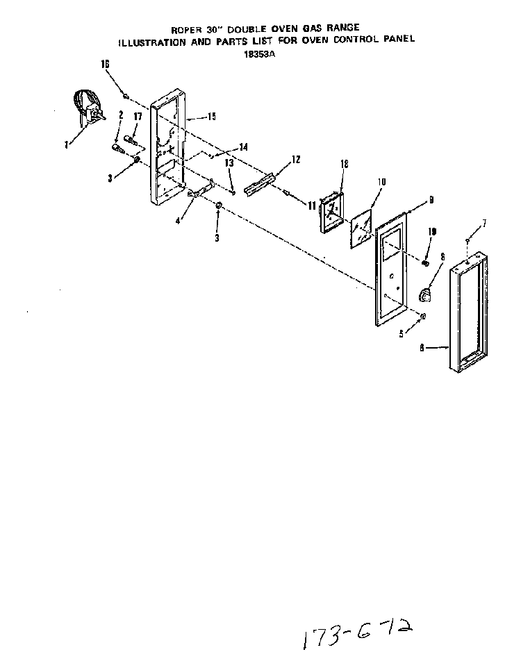 Oven Control Panel Diagram and Parts List for 1835*3A  Roper Range