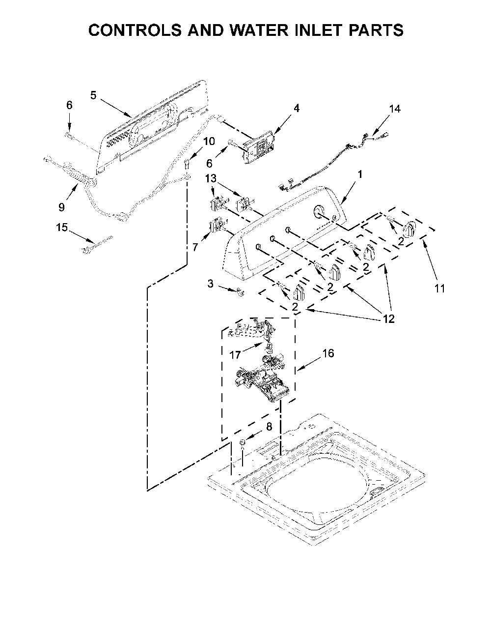 Controls and water inlet parts Diagram and Parts List for 11022532512  Kenmore Washer