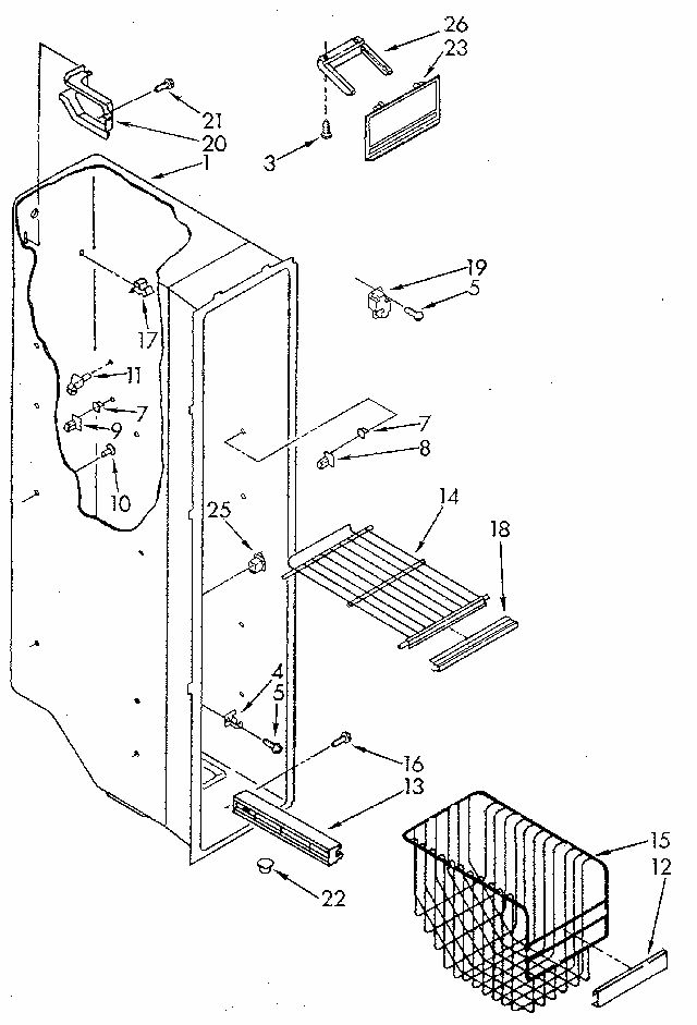 Freezer Liner Diagram and Parts List for 1068592511 SKR601W0 Kenmore Refrigerator