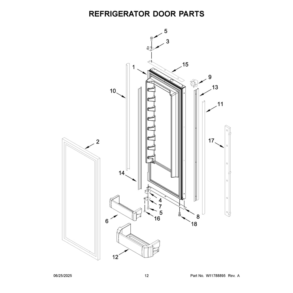 Refrigerator Door Parts Diagram and Parts List for KBFN506EPA06  KitchenAid Refrigerator