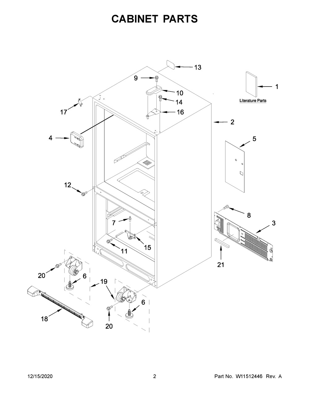 Cabinet Parts Diagram and Parts List for MBL1957FEZ06  Whirlpool Refrigerator