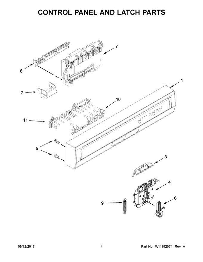03 - Control Panel And Latch Parts Diagram and Parts List for WDF330PAHB1  Whirlpool Dishwasher