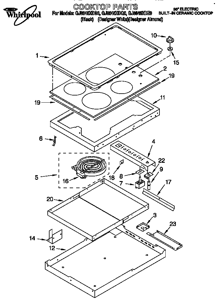 Replacement Parts Diagram and Parts List for PBK1032  Whirlpool Range