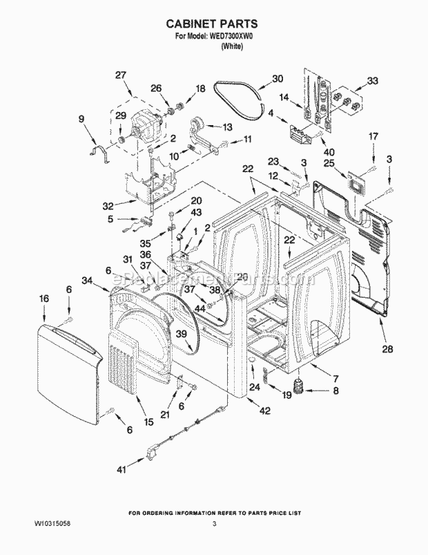 CABINET PARTS Diagram and Parts List for WED7300XW0  Whirlpool Dryer