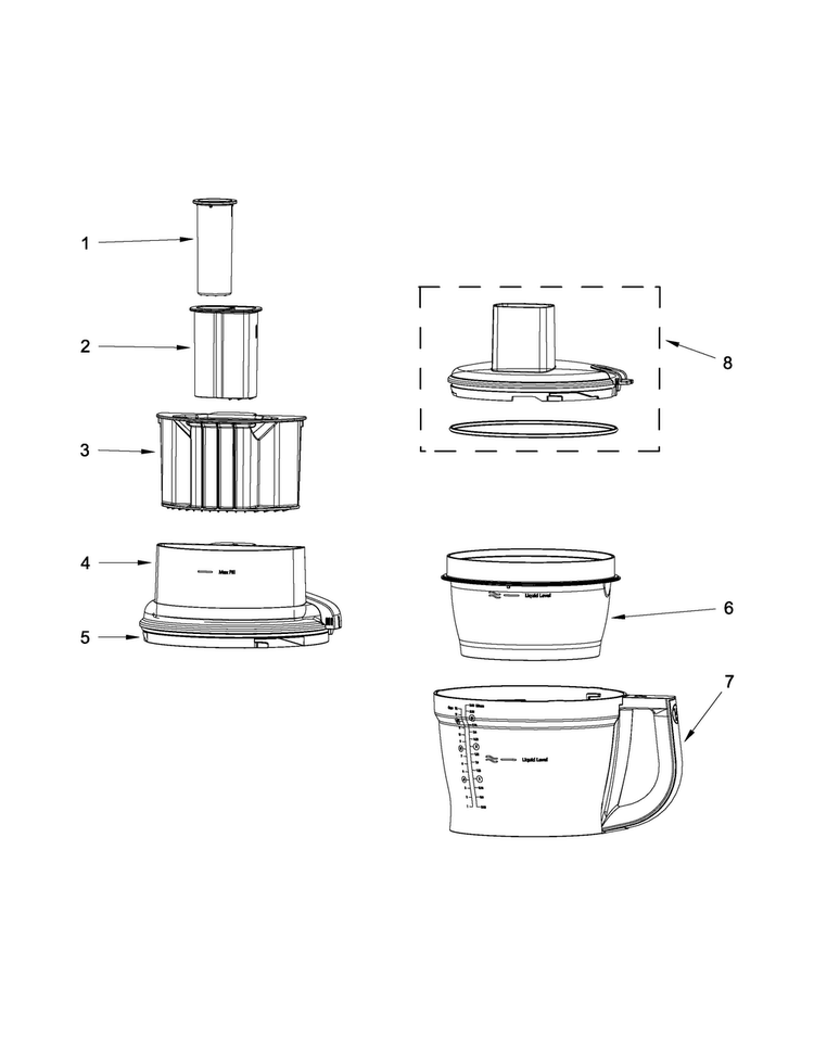 Bowl And Lid Parts Diagram and Parts List for 5KFP1444AFP0  KitchenAid Food Processor
