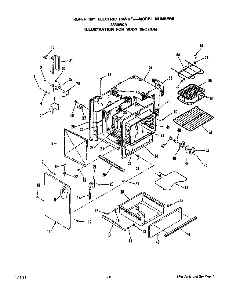 Body Diagram and Parts List for 2336*0A  Roper Range