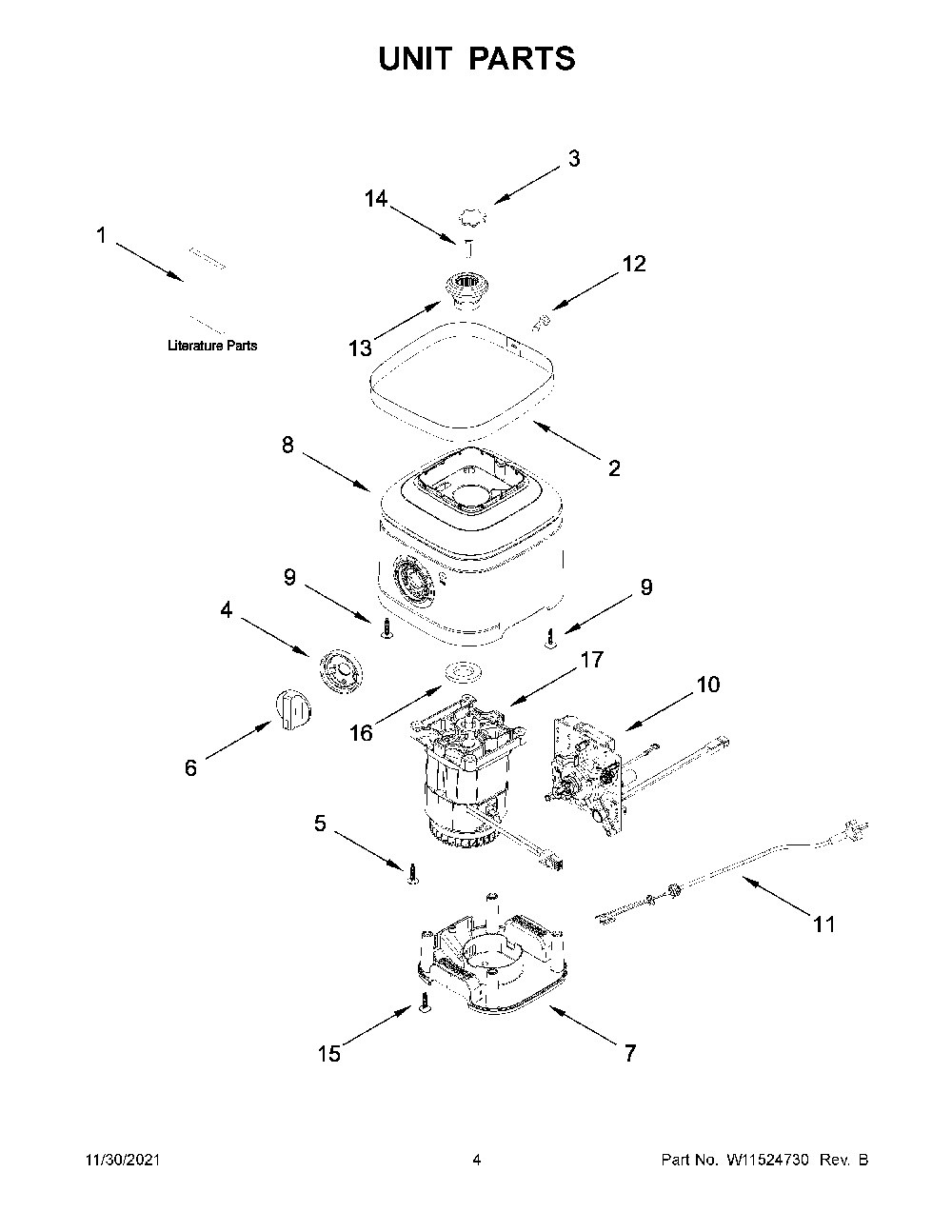 Unit Parts Diagram and Parts List for KSB4026BE0  KitchenAid Blender