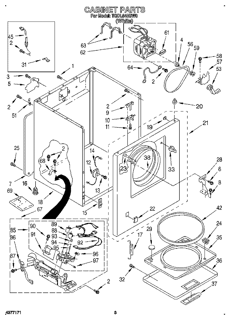 CABINET Diagram and Parts List for TGDL640BW0  Whirlpool Dryer