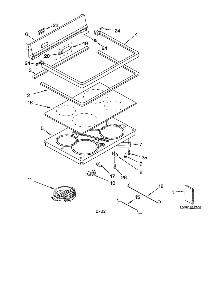 Cooktop/back Splash Diagram and Parts List for GJP84800  Whirlpool Range