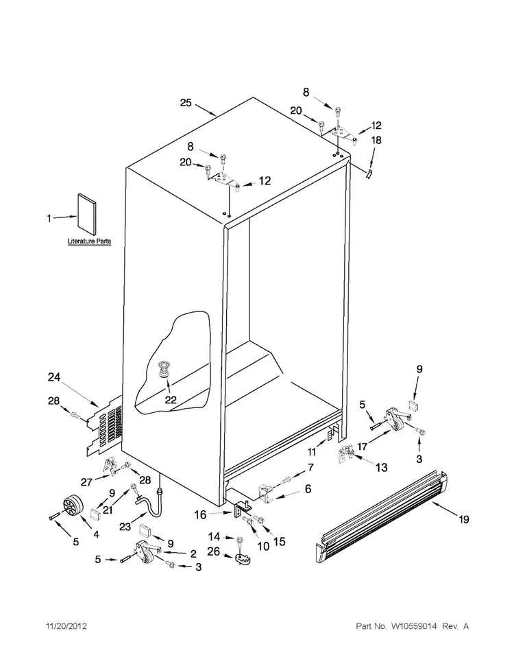 Cabinet Parts Diagram and Parts List for 10641124210  Kenmore Refrigerator