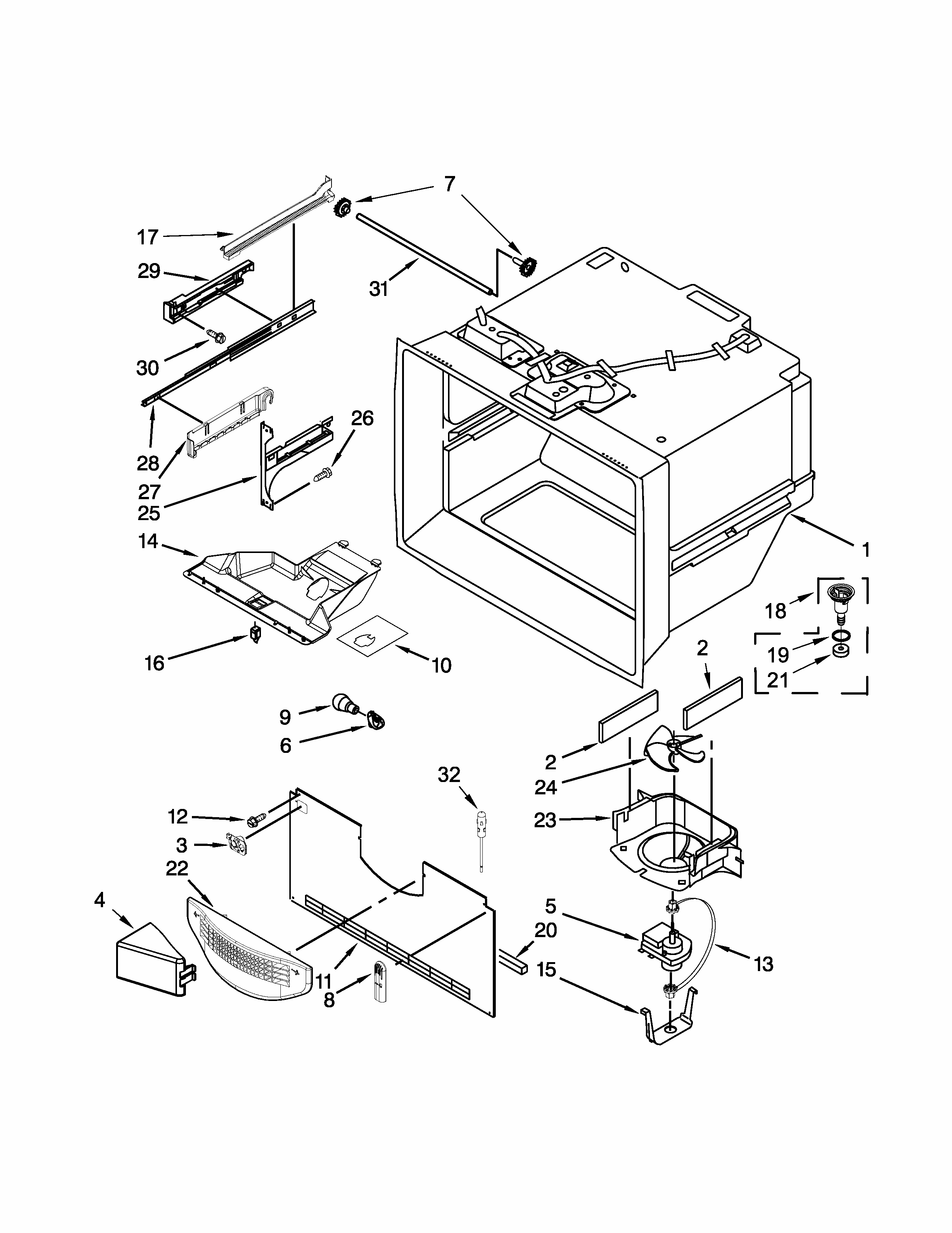 Freezer Liner Parts Diagram and Parts List for IX7HHEXDSM00  Whirlpool Refrigerator